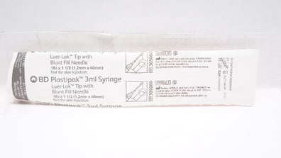 BD 305060 Plastipak Syringe 3ml Luer-Lok Tip w/Blunt Fill Ndle 18G x 1-1/2inch